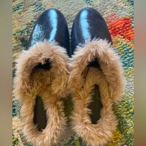 Zara Basic Collection leather faux fur slides 39